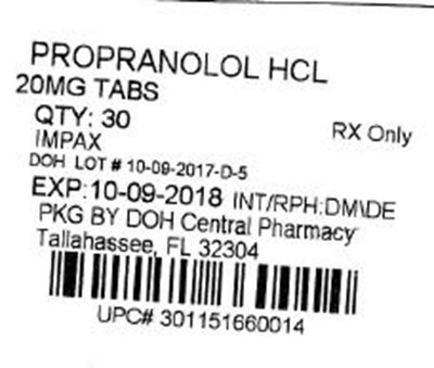 Label Image For 20mg (Porpanolol HCl 20mg)